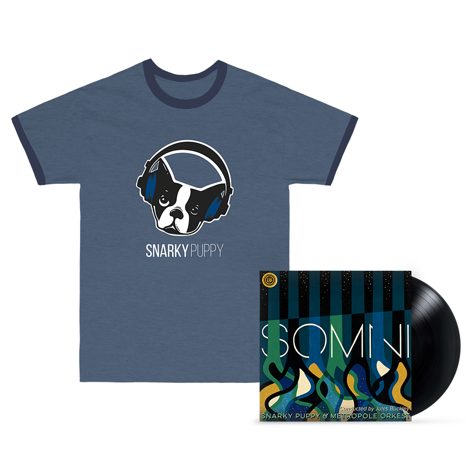 Somni Blue Vinyl + Logo Navy Ringer T-Shirt